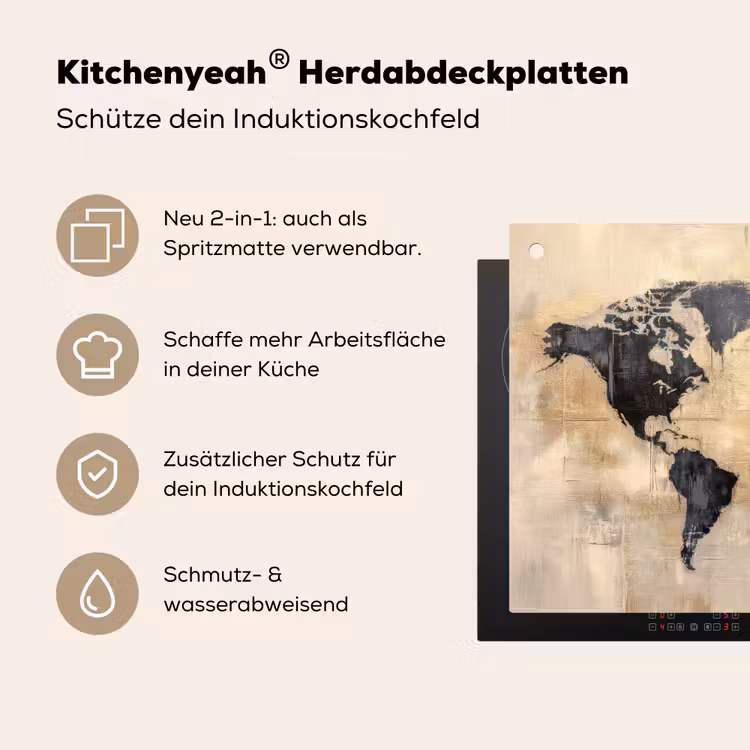 Wereldkaart - Goud - Zwart - Abstract Inductie beschemer met haakjes klein -ky-usp-de
