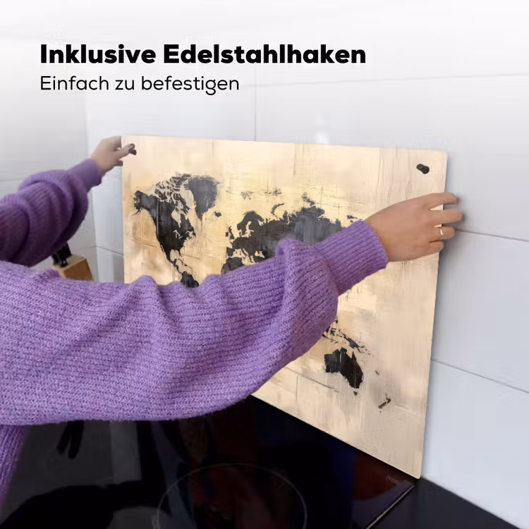 Wereldkaart - Goud - Zwart - Abstract Inductie beschemer met haakjes klein -ky-ophangen-de