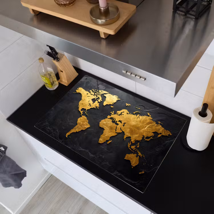 Wereldkaart - Goud - Steen Inductie beschemer met haakjes klein -sfeer1