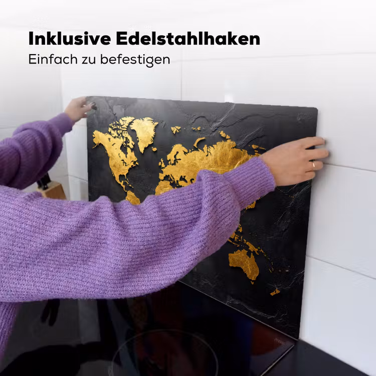Wereldkaart - Goud - Steen Inductie beschemer met haakjes klein -ky-ophangen-de