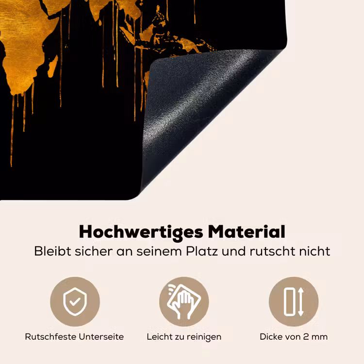 Wereldkaart - Goud - Druipen - Zwart Inductie beschemer met haakjes klein -ky-onderkant-de
