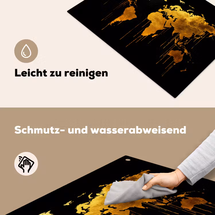 Wereldkaart - Goud - Druipen - Zwart Inductie beschemer met haakjes klein -ky-schoon-de