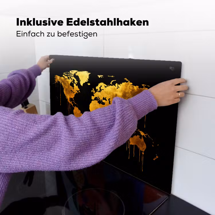 Wereldkaart - Goud - Druipen - Zwart Inductie beschemer met haakjes klein -ky-ophangen-de