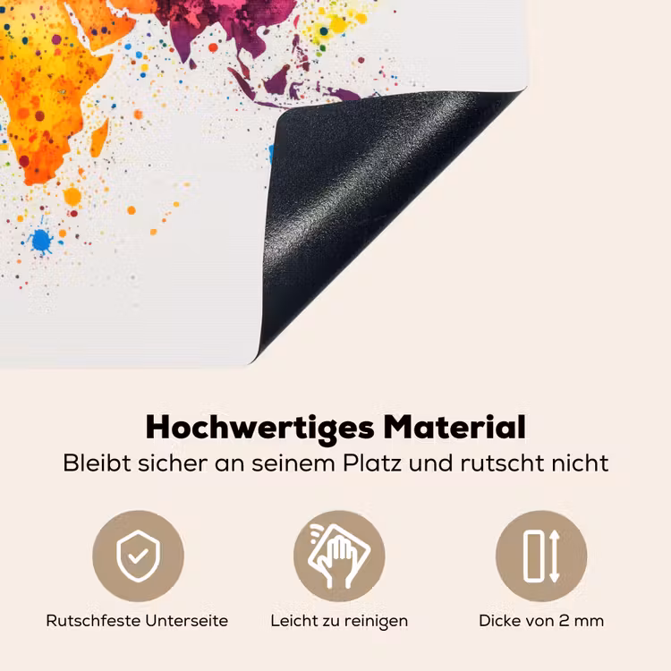 Wereldkaart - Graffiti - Kleurrijk Inductie beschemer met haakjes klein -ky-onderkant-de