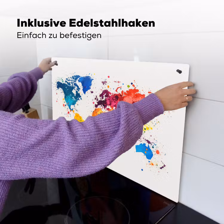 Wereldkaart - Graffiti - Kleurrijk Inductie beschemer met haakjes klein -ky-ophangen-de