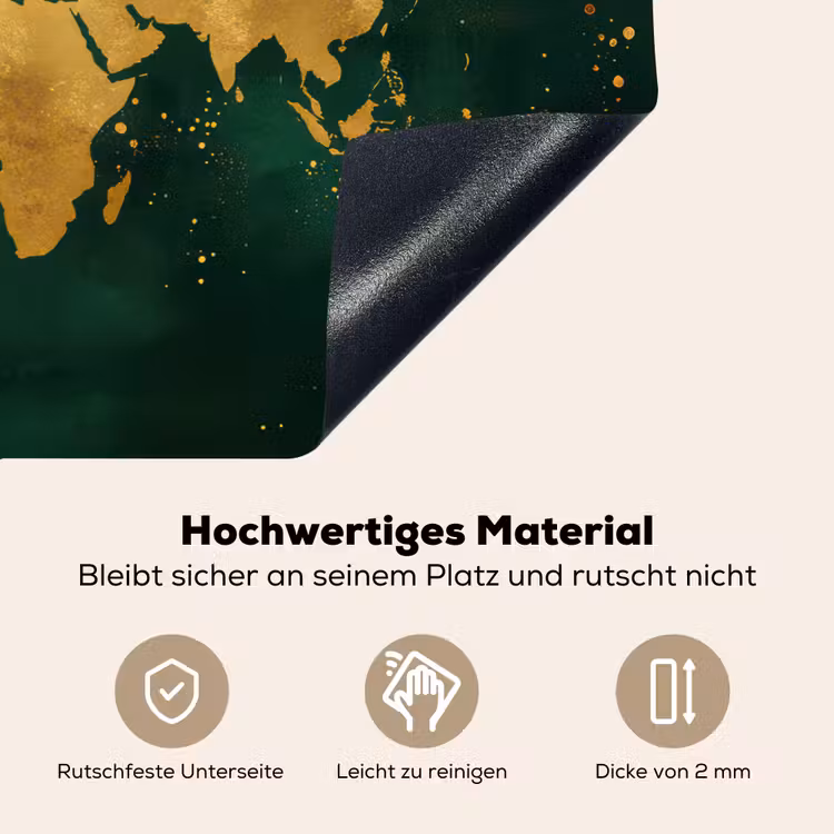 Wereldkaart - Groen - Goud Inductie beschemer met haakjes klein -ky-onderkant-de