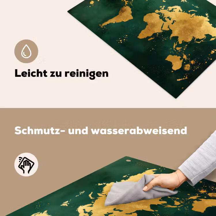 Wereldkaart - Groen - Goud Inductie beschemer met haakjes klein -ky-schoon-de