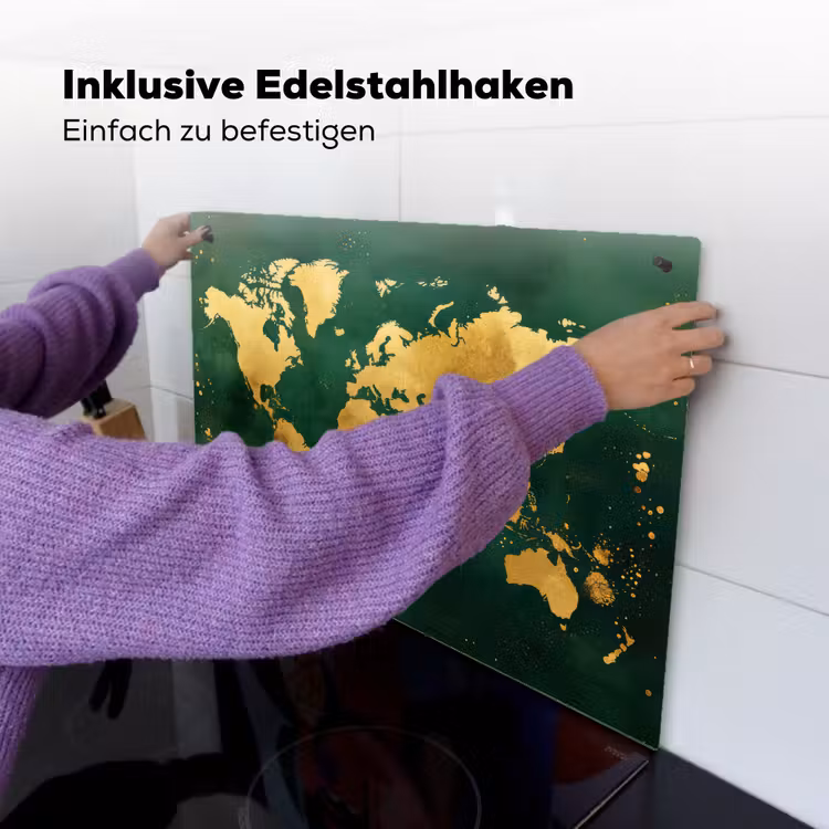 Wereldkaart - Groen - Goud Inductie beschemer met haakjes klein -ky-ophangen-de