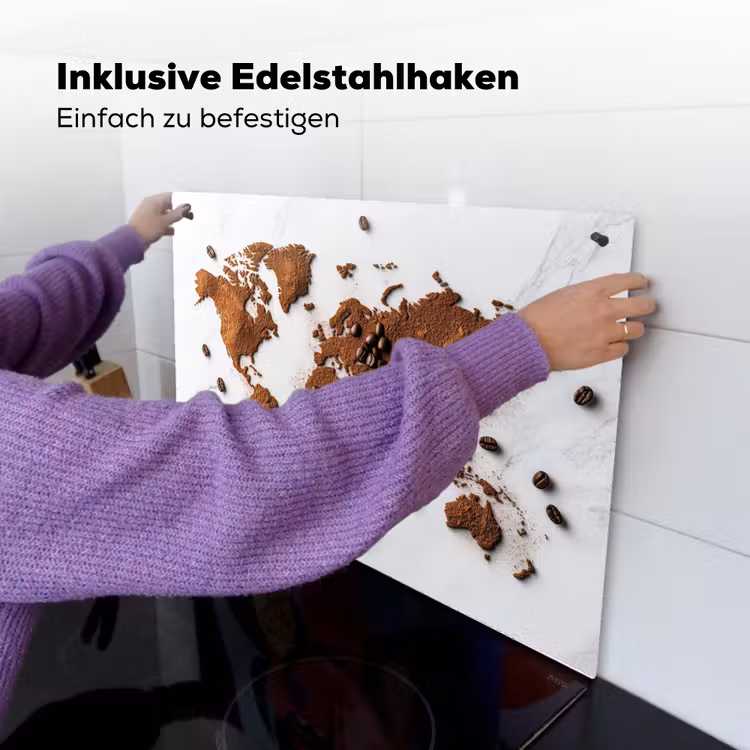 Wereldkaart - Koffie - Marmer Inductie beschemer met haakjes klein -ky-ophangen-de