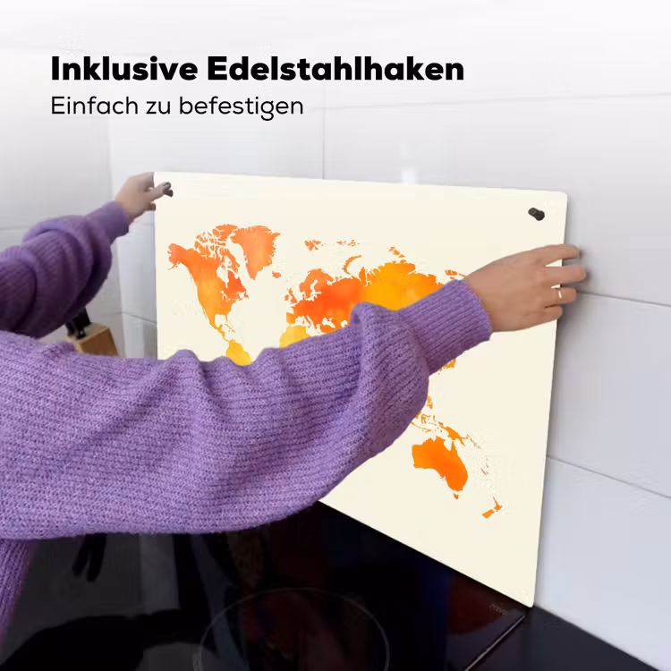 Wereldkaart - Oranje - Kleurrijk Inductie beschemer met haakjes klein -ky-ophangen-de