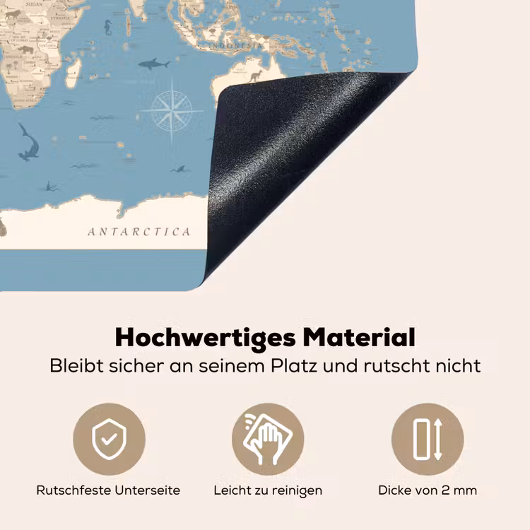 Wereldkaart - Oceaan - Realistisch - Blauw Inductie beschemer met haakjes klein -ky-onderkant-de