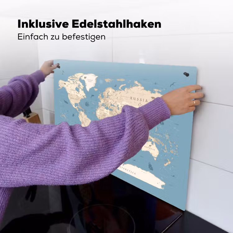 Wereldkaart - Oceaan - Realistisch - Blauw Inductie beschemer met haakjes klein -ky-ophangen-de