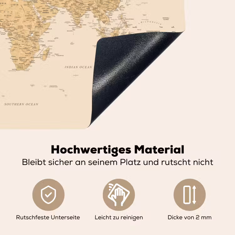 Wereldkaart - Realistisch - Beige Inductie beschemer met haakjes klein -ky-onderkant-de