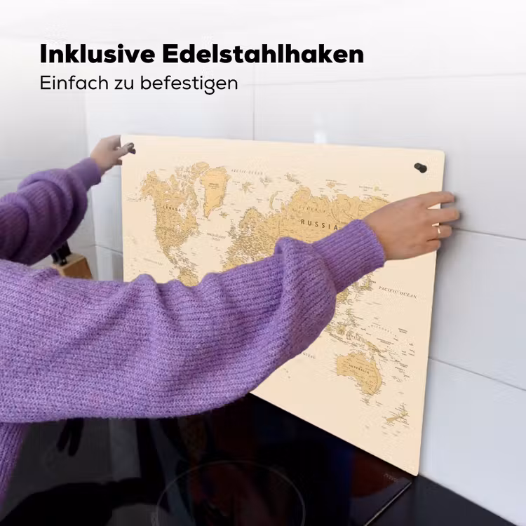 Wereldkaart - Realistisch - Beige Inductie beschemer met haakjes klein -ky-ophangen-de