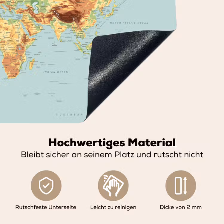 Wereldkaart - Realistisch - Blauw Inductie beschemer met haakjes klein -ky-onderkant-de