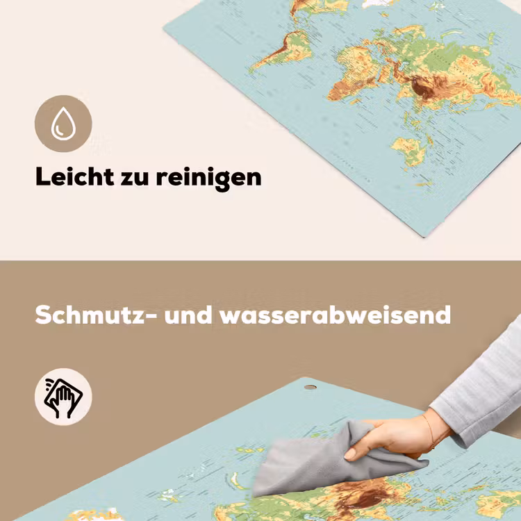 Wereldkaart - Realistisch - Blauw Inductie beschemer met haakjes klein -ky-schoon-de