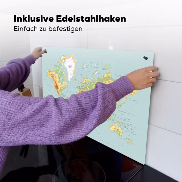 Wereldkaart - Realistisch - Blauw Inductie beschemer met haakjes klein -ky-ophangen-de