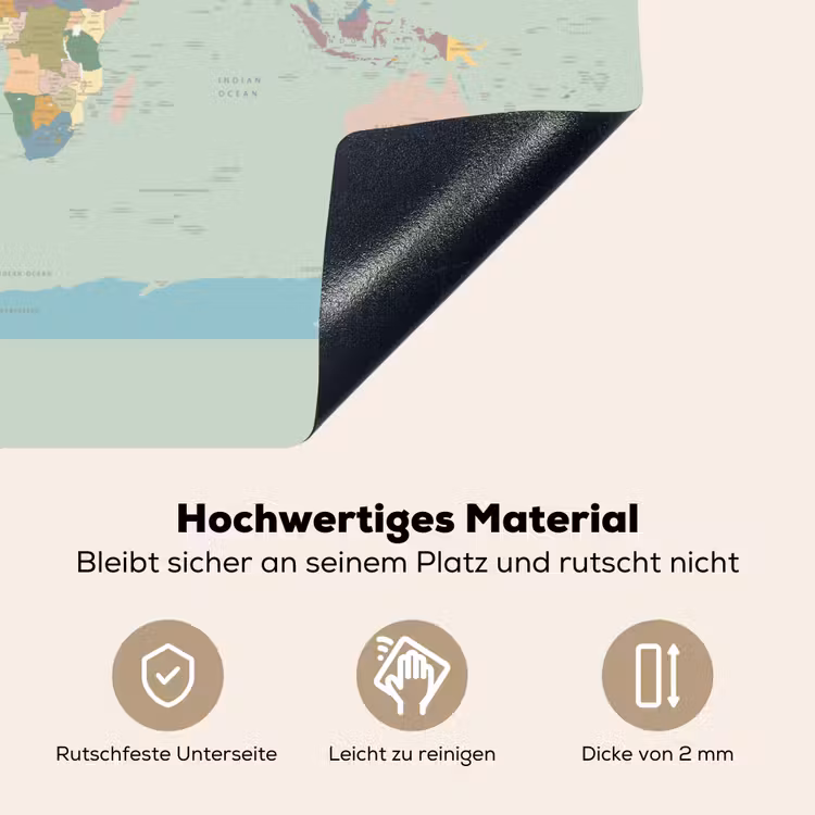 Wereldkaart - Realistisch - Kaart Inductie beschemer met haakjes klein -ky-onderkant-de