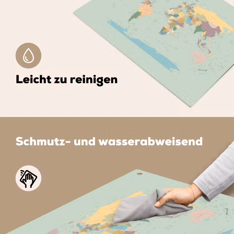 Wereldkaart - Realistisch - Kaart Inductie beschemer met haakjes klein -ky-schoon-de