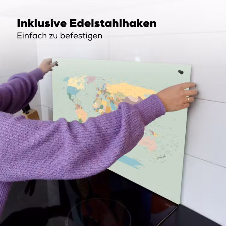 Wereldkaart - Realistisch - Kaart Inductie beschemer met haakjes klein -ky-ophangen-de