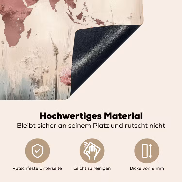 Wereldkaart - Roze - Bloemen Inductie beschemer met haakjes klein -ky-onderkant-de