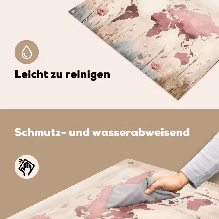 Wereldkaart - Roze - Bloemen Inductie beschemer met haakjes klein -ky-schoon-de