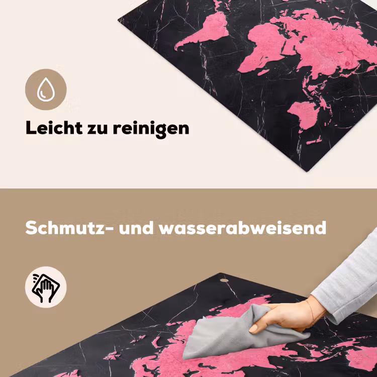 Wereldkaart - Roze - Marmer Inductie beschemer met haakjes klein -ky-schoon-de
