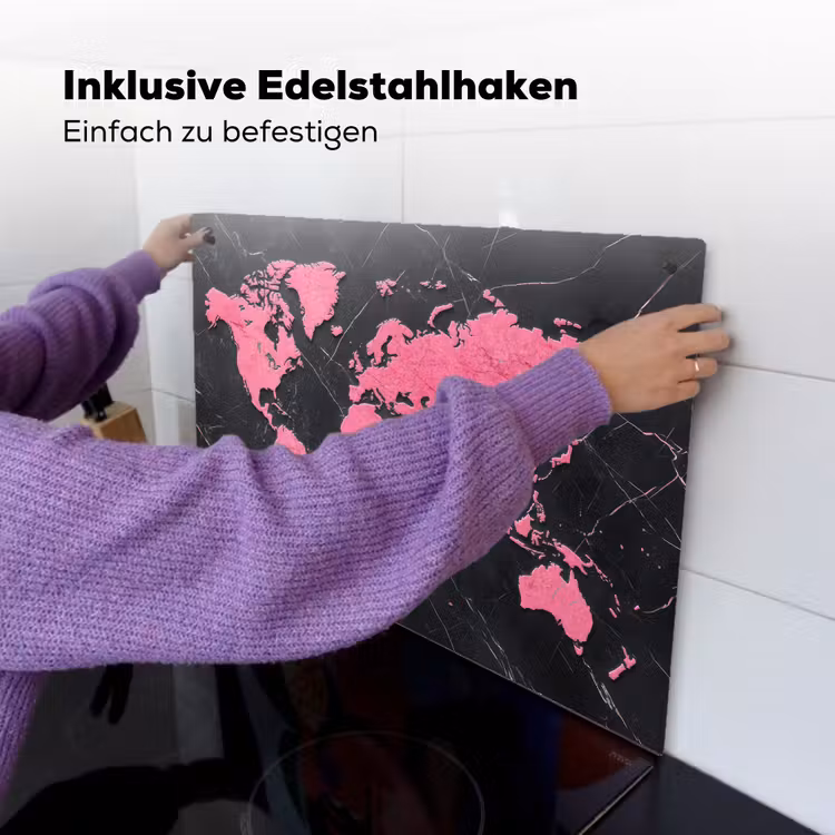 Wereldkaart - Roze - Marmer Inductie beschemer met haakjes klein -ky-ophangen-de