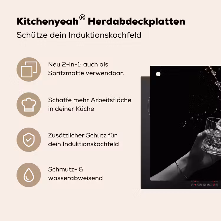 Whickyglazen - Ijs - Spetters - Zwart Inductie beschemer met haakjes klein -ky-usp-de