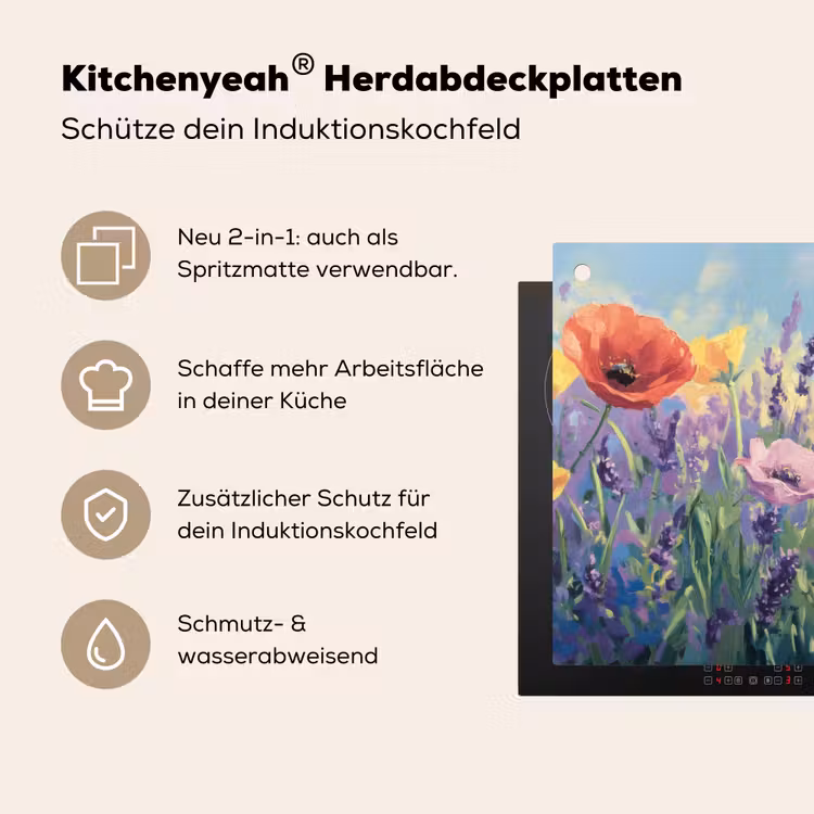 Weide - Bloemen - Kleurrijk Inductie beschemer met haakjes klein -ky-usp-de
