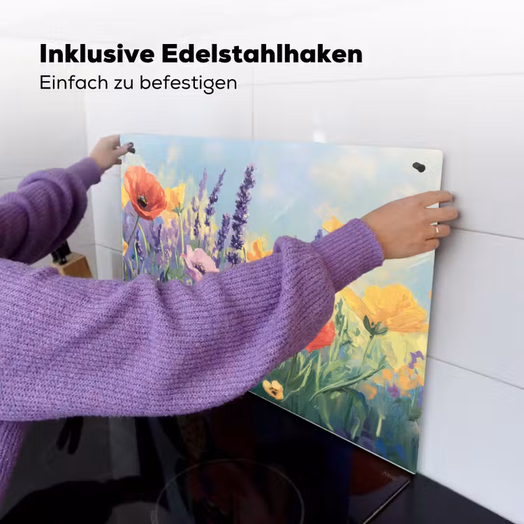 Weide - Bloemen - Kleurrijk Inductie beschemer met haakjes klein -ky-ophangen-de