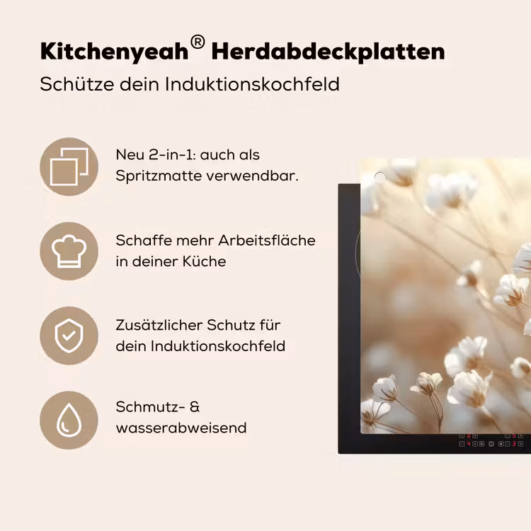 Wilde - Bloemen - Wit Inductie beschemer met haakjes klein -ky-usp-de