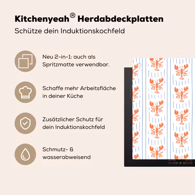 Zee - Kreeft - Oranje - Blauw Inductie beschemer met haakjes klein 777 -ky-usp-de