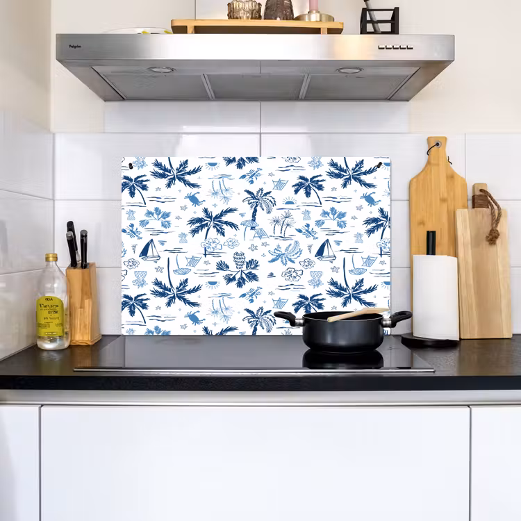 Zee - Strand - Blauw - Wit Inductie beschemer met haakjes klein 777 -sfeer2