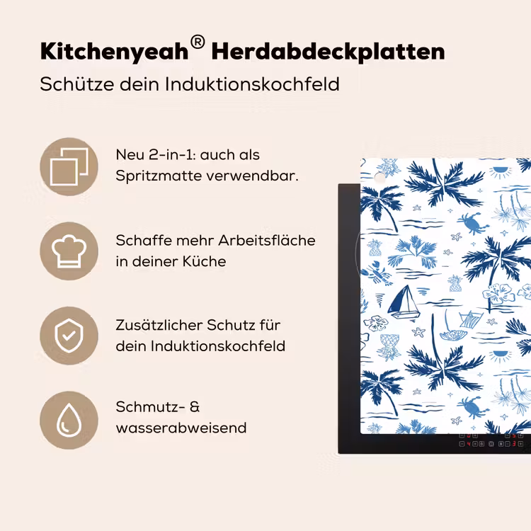 Zee - Strand - Blauw - Wit Inductie beschemer met haakjes klein 777 -ky-usp-de