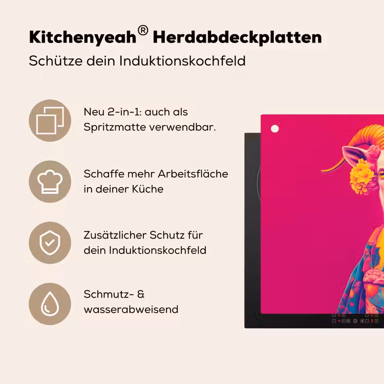 Geit - Hoorns - Kimono - Kleurrijk Inductie beschemer met haakjes klein -ky-usp-de