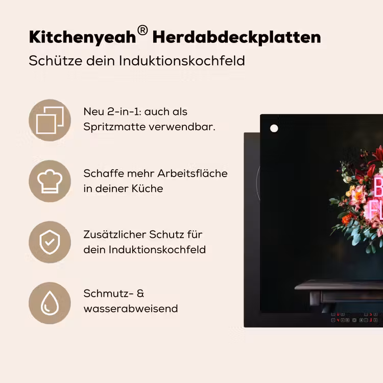 Quote - Bloemen - Vaas - Neon Inductie beschemer met haakjes klein -ky-usp-de