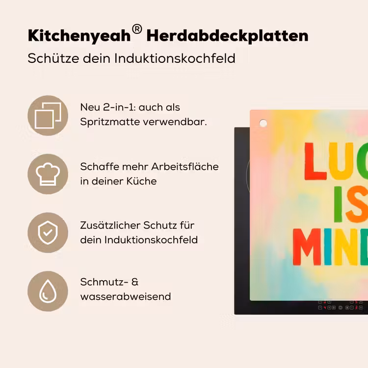 Quote - Lucky - Regenboogkleuren Inductie beschemer met haakjes middel -ky-usp-de