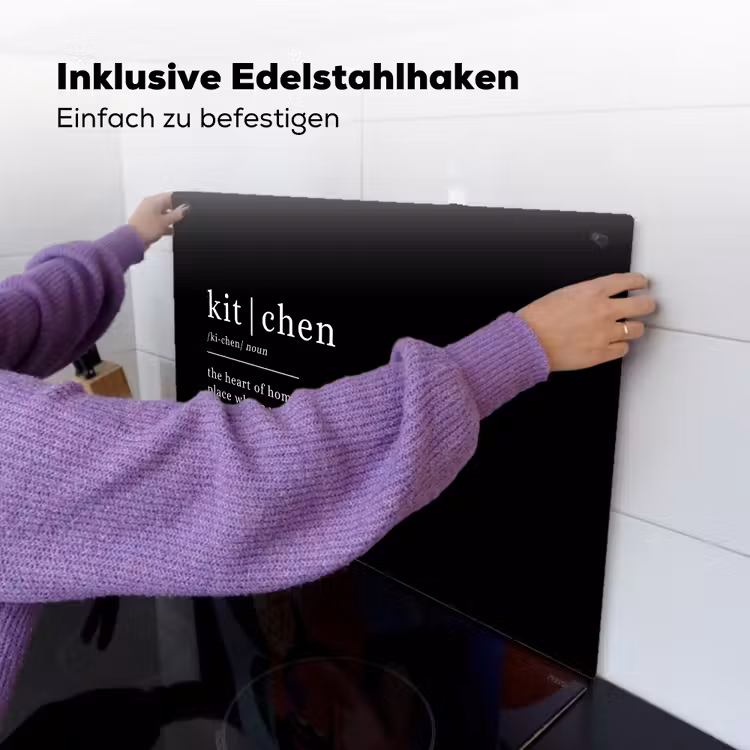 2-in-1 Herdabdeckplatte & Spritzschutz - Zitat - Schwarz - Definition Küche - Quote - Zwart - Definitie keuken Inductie beschemer met haakjes klein