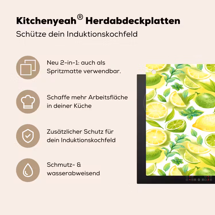 Citroen - Geel - Limoen - Groen Inductie beschemer met haakjes klein 777 -ky-usp-de