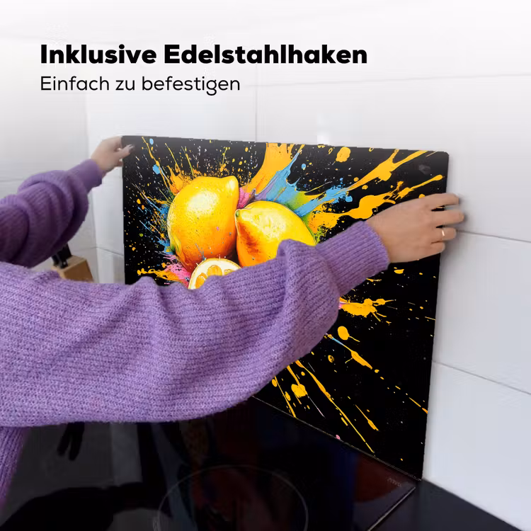 Citroen - Graffiti - Kleurrijk - Verf - Modern Inductie beschemer met haakjes klein -ky-ophangen-de