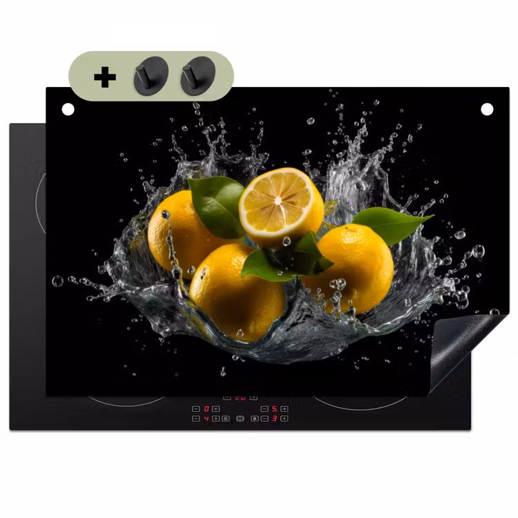 Citroen - Fruit - Geel - Zwart Inductie beschemer met haakjes klein -3d