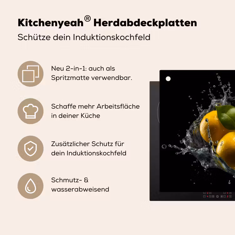 Citroen - Fruit - Geel - Zwart Inductie beschemer met haakjes klein -ky-usp-de