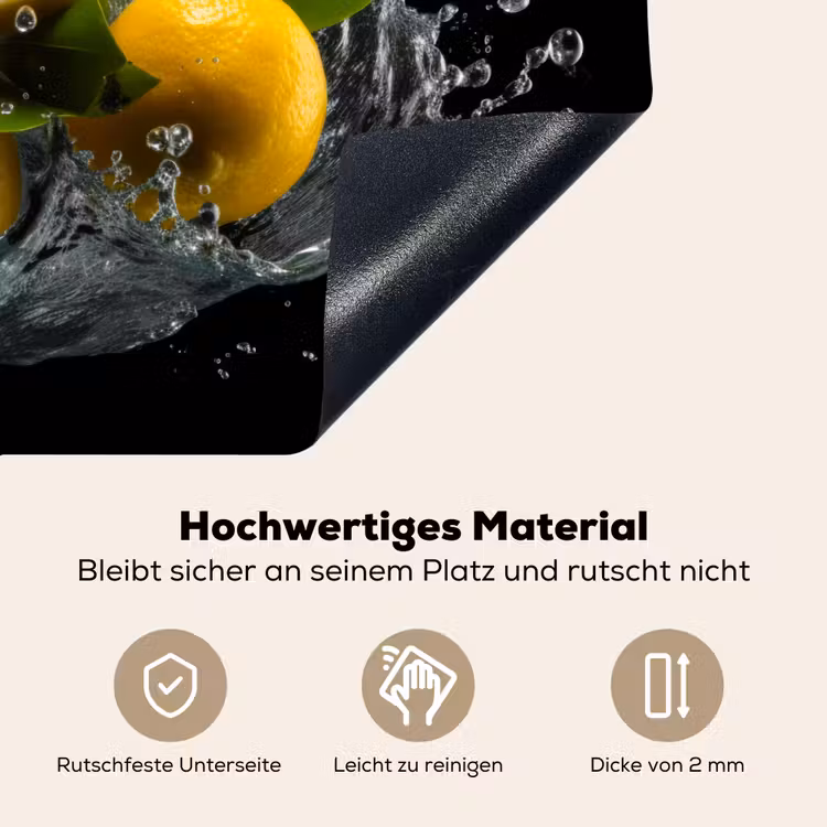 Citroen - Fruit - Geel - Zwart Inductie beschemer met haakjes klein -ky-onderkant-de