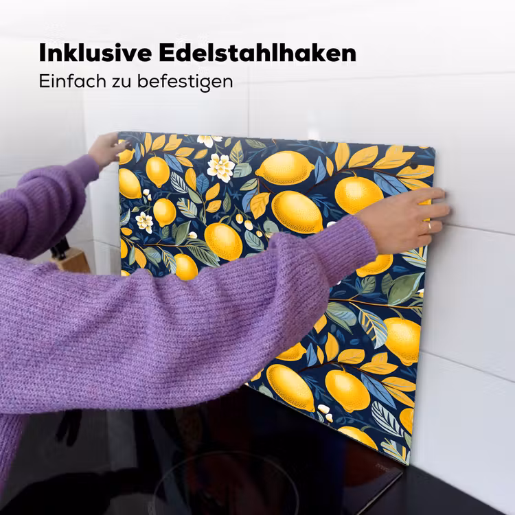 Citroenen - Bloemen - Bladeren - Blauw Inductie beschemer met haakjes klein 777 -ky-ophangen-de