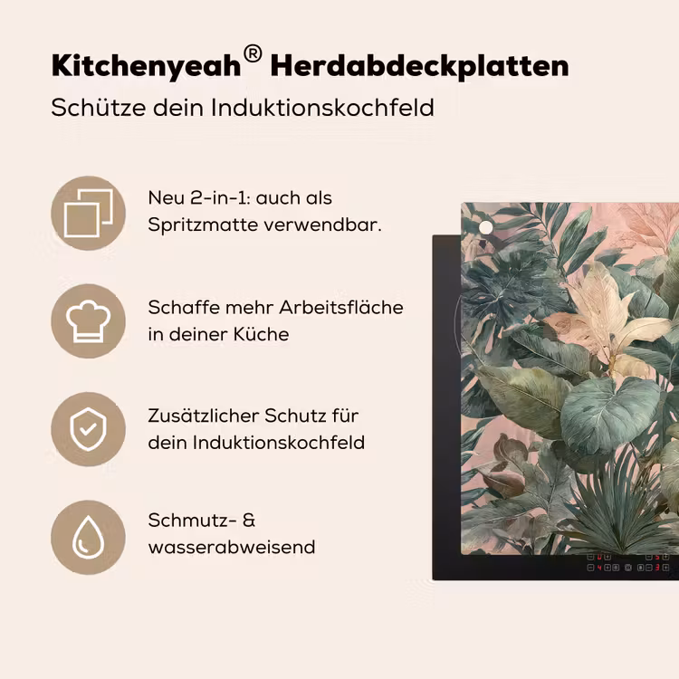Compositie van bladeren - Groen - Roze Inductie beschemer met haakjes middel -ky-usp-de