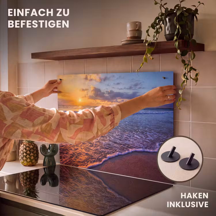 2-in-1 Herdabdeckplatte & Spritzschutz - Abendlicht über der Gezeitenlinie - Avondlicht over de Vloedlijn Inductie beschemer met haakjes klein