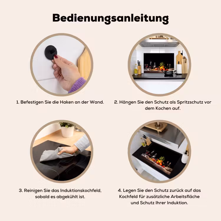 2-in-1 Herdabdeckplatte & Spritzschutz - Abendmahl im Kontrast - Avondmaal in Contrast Inductie beschemer met haakjes klein