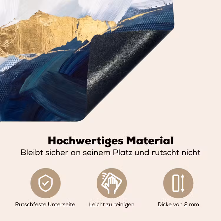 Abstract - Acryl - Blauw - Goud - Elegant Inductie beschemer met haakjes klein -ky-onderkant-de