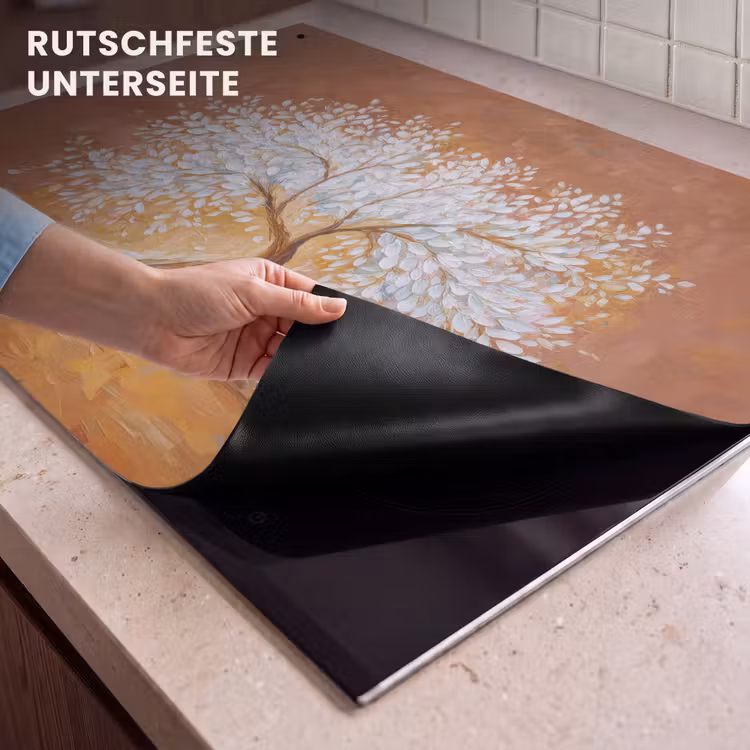 2-in-1 Herdabdeckplatte & Spritzschutz - Abstrakt - Baum - Weiß - Blätter - Abstract - Boom - Wit - Bladeren Inductie beschemer met haakjes klein